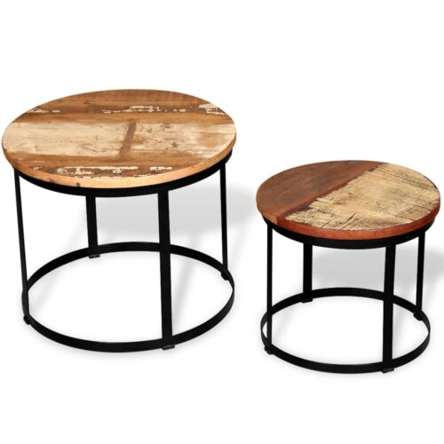Coffee Table Set 2 Pieces Solid Reclaimed Wood Round 40/50cm - Image 2