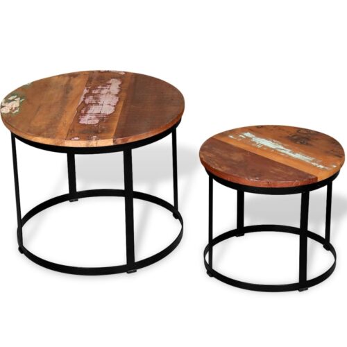 Coffee Table Set 2 Pieces Solid Reclaimed Wood Round 40/50cm - Image 3