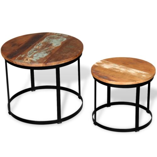 Coffee Table Set 2 Pieces Solid Reclaimed Wood Round 40/50cm - Image 4