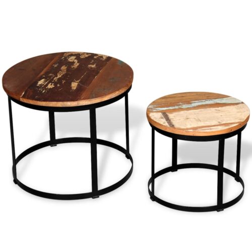 Coffee Table Set 2 Pieces Solid Reclaimed Wood Round 40/50cm - Image 5