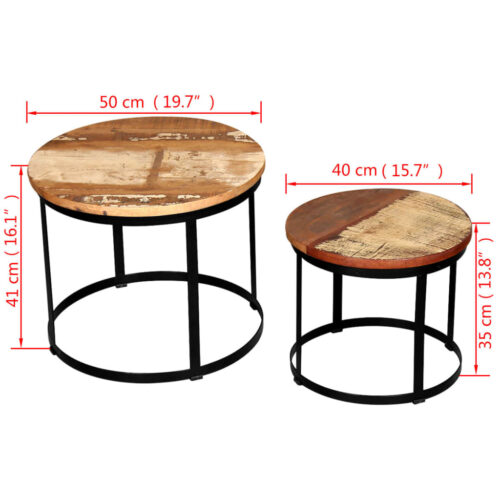 Coffee Table Set 2 Pieces Solid Reclaimed Wood Round 40/50cm - Image 7