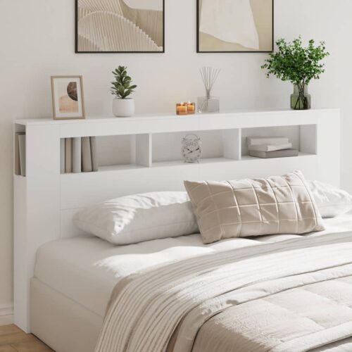 LED Headboard White 200cm Engineered Wood