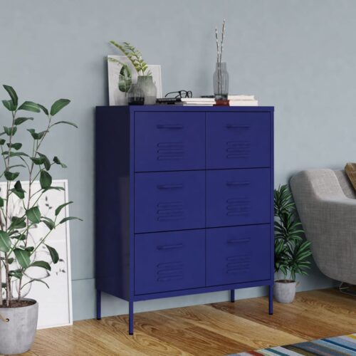 Drawer Cabinet Navy Blue 80x35x101.5cm Steel