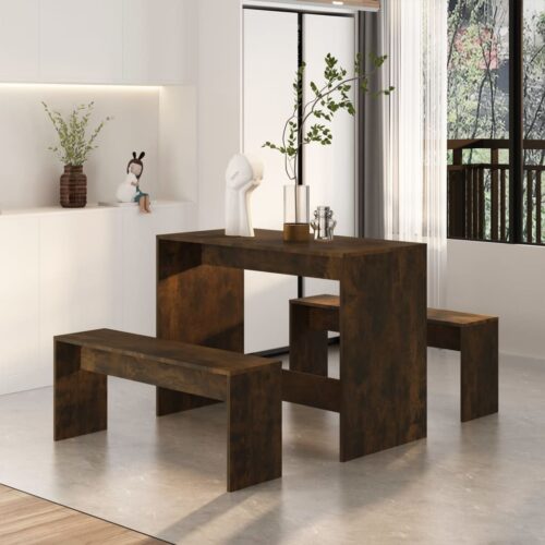 3-Piece Dining Set Smoked Oak Engineered Wood - Image 3