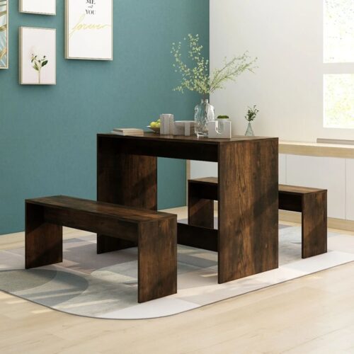 3-Piece Dining Set Smoked Oak Engineered Wood - Image 12