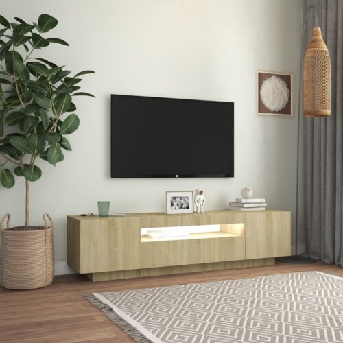 TV Cabinet with LED Lights Sonoma Oak 160x35x40cm - Image 3