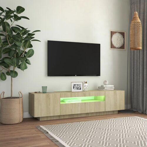 TV Cabinet with LED Lights Sonoma Oak 160x35x40cm - Image 4