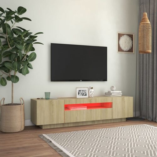 TV Cabinet with LED Lights Sonoma Oak 160x35x40cm - Image 5