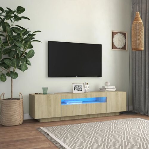 TV Cabinet with LED Lights Sonoma Oak 160x35x40cm - Image 2