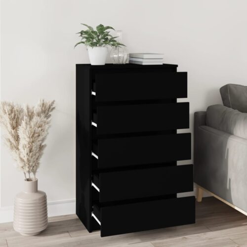 Drawer Cabinet Black 60x36x103cm Engineered Wood - Image 3