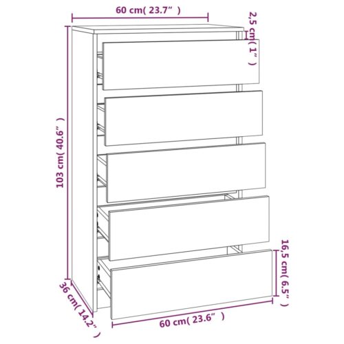 Drawer Cabinet Black 60x36x103cm Engineered Wood - Image 10