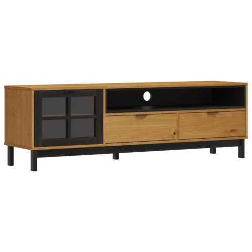 TV Cabinet with Glass Door FLAM 158x40x50cm Solid Wood Pine - Image 2