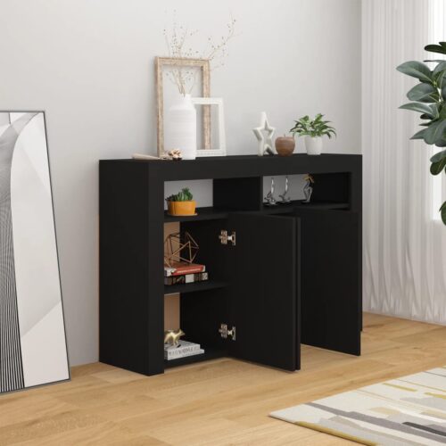 Sideboard with LED Lights Black 115.5x30x75cm - Image 3