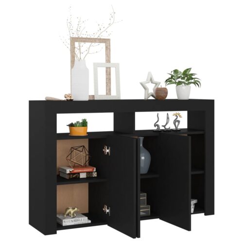 Sideboard with LED Lights Black 115.5x30x75cm - Image 4