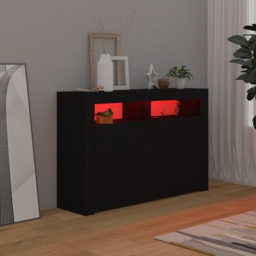 Sideboard with LED Lights Black 115.5x30x75cm - Image 6
