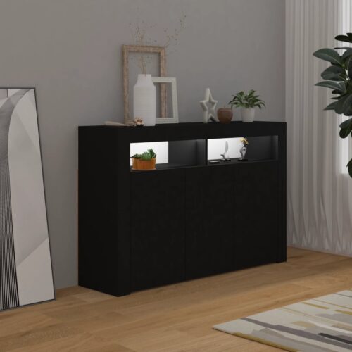 Sideboard with LED Lights Black 115.5x30x75cm - Image 7
