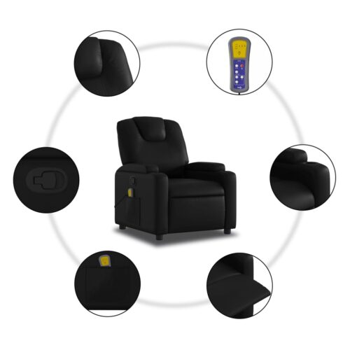 Massage Recliner Chair Black Faux Leather - Image 8