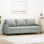 3-Seater Sofa Light Grey 180cm Velvet