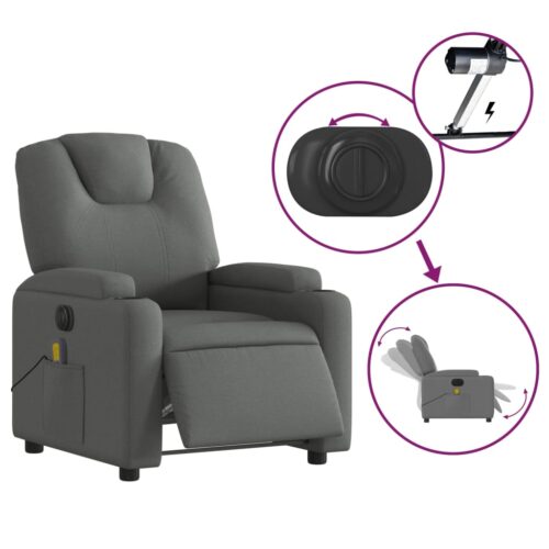 Electric Massage Recliner Chair Dark Grey Fabric - Image 5