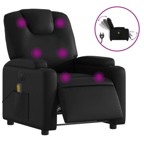 Electric Massage Recliner Chair Black Faux Leather - Image 2