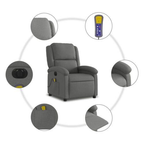 Electric Massage Recliner Chair Dark Grey Fabric - Image 7