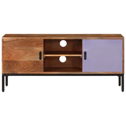 TV Cabinet Honey Brown Grey 110x30x50cm Solid Wood Acacia - Image 4