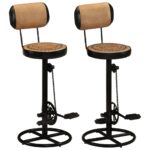 Bar Stools with Canvas Print 2pcs Brown Black Real Goat Leather