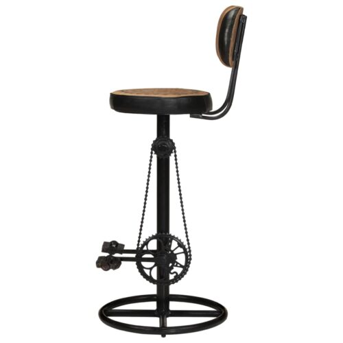 Bar Stools with Canvas Print 2pcs Brown Black Real Goat Leather - Image 4