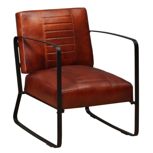 Genuine Goat Leather Lounge Chair Vintage Retro Accent Armchair Arm Seat Brown
