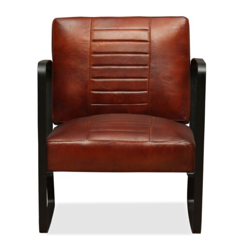 Genuine Goat Leather Lounge Chair Vintage Retro Accent Armchair Arm Seat Brown - Image 2