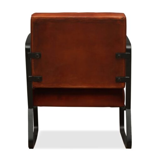 Genuine Goat Leather Lounge Chair Vintage Retro Accent Armchair Arm Seat Brown - Image 4