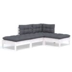 4-Piece Garden Lounge Set with Cushions Pine Wood Outdoor Patio Furniture