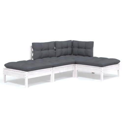 4-Piece Garden Lounge Set with Cushions Pine Wood Outdoor Patio Furniture