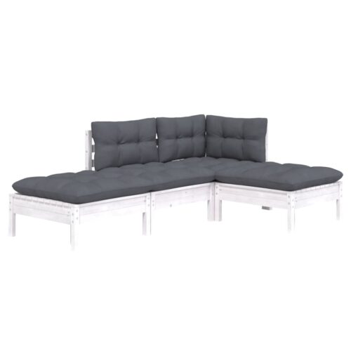 4-Piece Garden Lounge Set with Cushions Pine Wood Outdoor Patio Furniture - Image 2