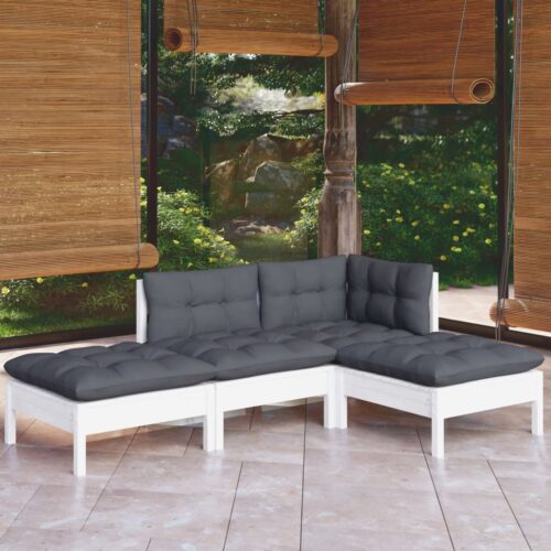 4-Piece Garden Lounge Set with Cushions Pine Wood Outdoor Patio Furniture - Image 9