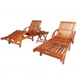 Sun Loungers 2pcs with Table Solid Acacia Wood