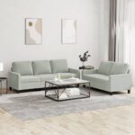 2pcs Sofa Set with Cushions 5-Seater Lounge Couch Armchair Velvet Fabric Grey