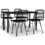 5-Piece Garden Dining Set Black Poly Rattan Wicker Outdoor Patio Furniture