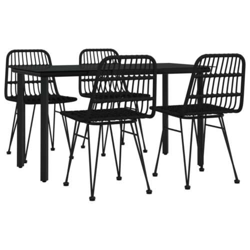 5-Piece Garden Dining Set Black Poly Rattan Wicker Outdoor Patio Furniture - Image 3