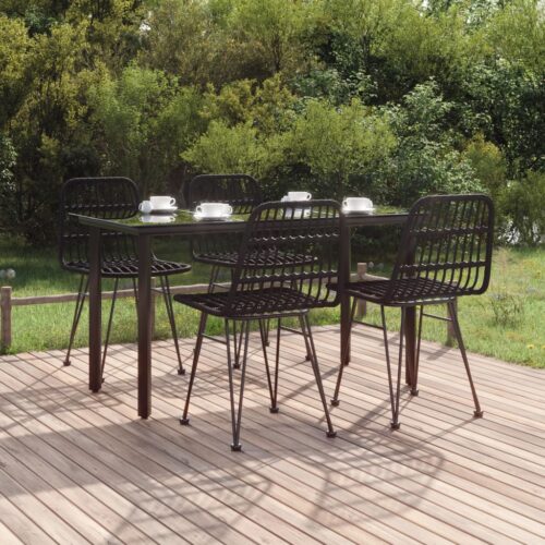 5-Piece Garden Dining Set Black Poly Rattan Wicker Outdoor Patio Furniture - Image 12