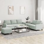 3pcs Sofa Set 5-Seater Lounge Couch Futon Foot Stool Ottoman Velvet Fabric Grey