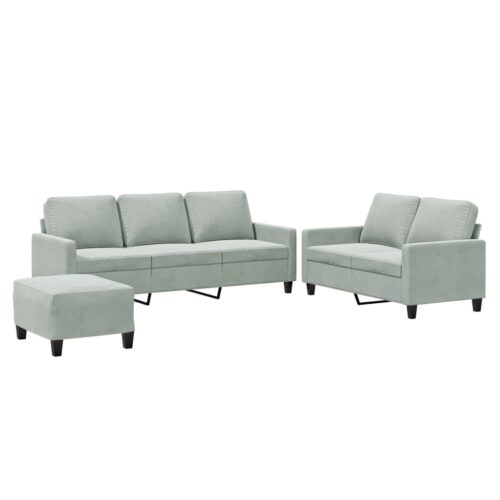 3pcs Sofa Set 5-Seater Lounge Couch Futon Foot Stool Ottoman Velvet Fabric Grey - Image 2