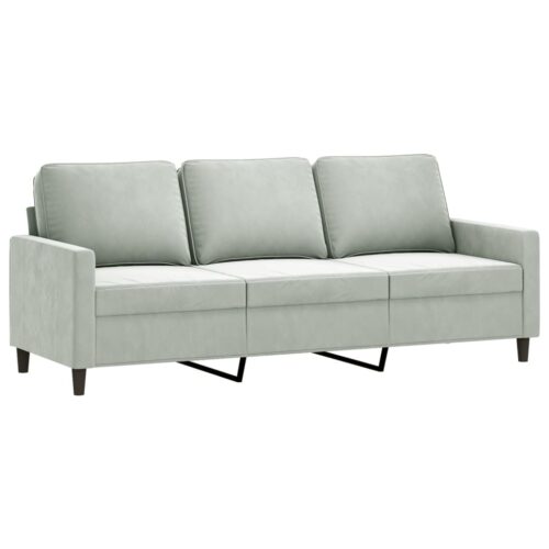3pcs Sofa Set 5-Seater Lounge Couch Futon Foot Stool Ottoman Velvet Fabric Grey - Image 4