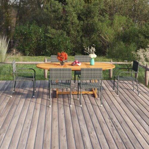 7-Piece Garden Dining Set Poly Rattan Wicker Outdoor Patio Furniture Anthracite - Image 12