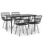 5-Piece Garden Dining Set Black Poly Rattan Wicker Outdoor Patio Furniture