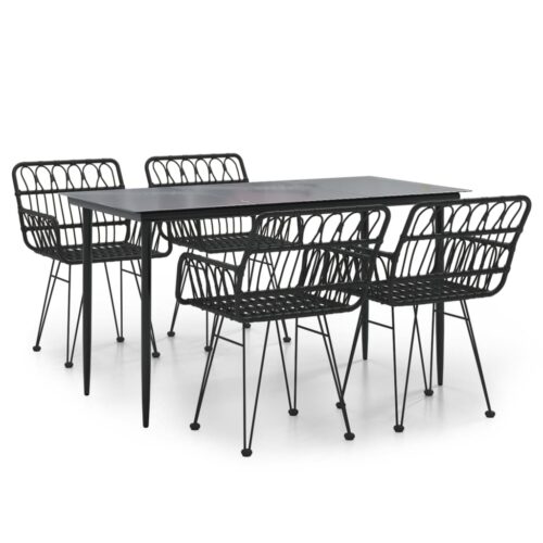 5-Piece Garden Dining Set Black Poly Rattan Wicker Outdoor Patio Furniture