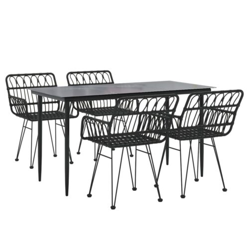 5-Piece Garden Dining Set Black Poly Rattan Wicker Outdoor Patio Furniture - Image 3