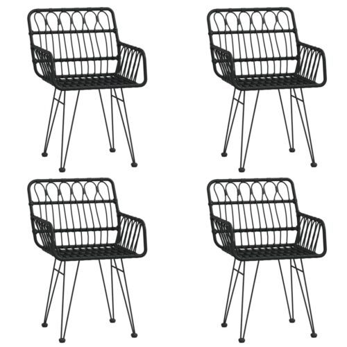 5-Piece Garden Dining Set Black Poly Rattan Wicker Outdoor Patio Furniture - Image 4