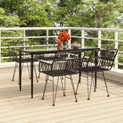 5-Piece Garden Dining Set Black Poly Rattan Wicker Outdoor Patio Furniture - Image 12