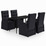 5-Piece Garden Dining Set with Cushions Black